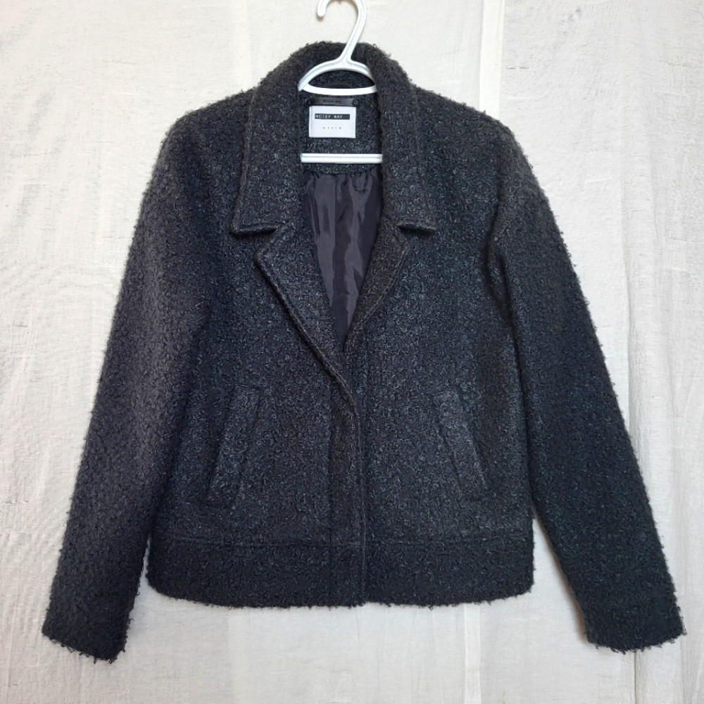 Noisy May Women's M Teddy Jacket Dark Gray Black Snap-On Buttons Cozy Winter